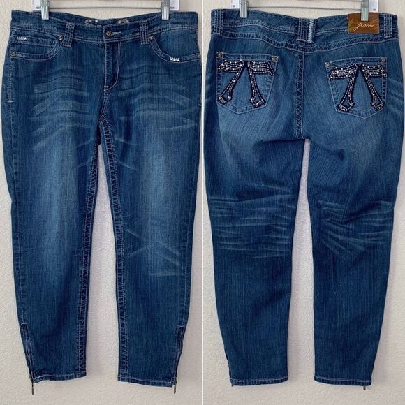 Seven7 Women’s Size 32 Embellished Side Ankle Zip Skinny Jeans - Picture 1 of 16